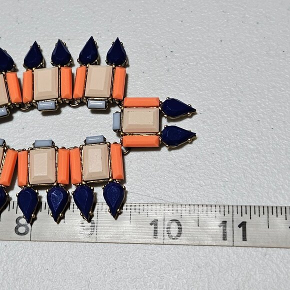 J.Crew Art Deco Statement Bib Necklace Geometric Beads Gold Tone Chain Jewelry - Picture 6 of 6